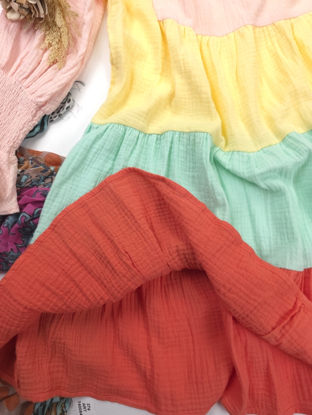 New Tuckernuck Pomander Place Colorblock Tiered Dress Pink Yellow Mint Red Sz S - Picture 13 of 13